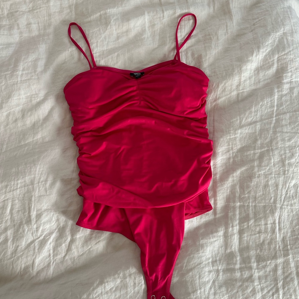 Express Fuchsia Ruched Bodysuit
